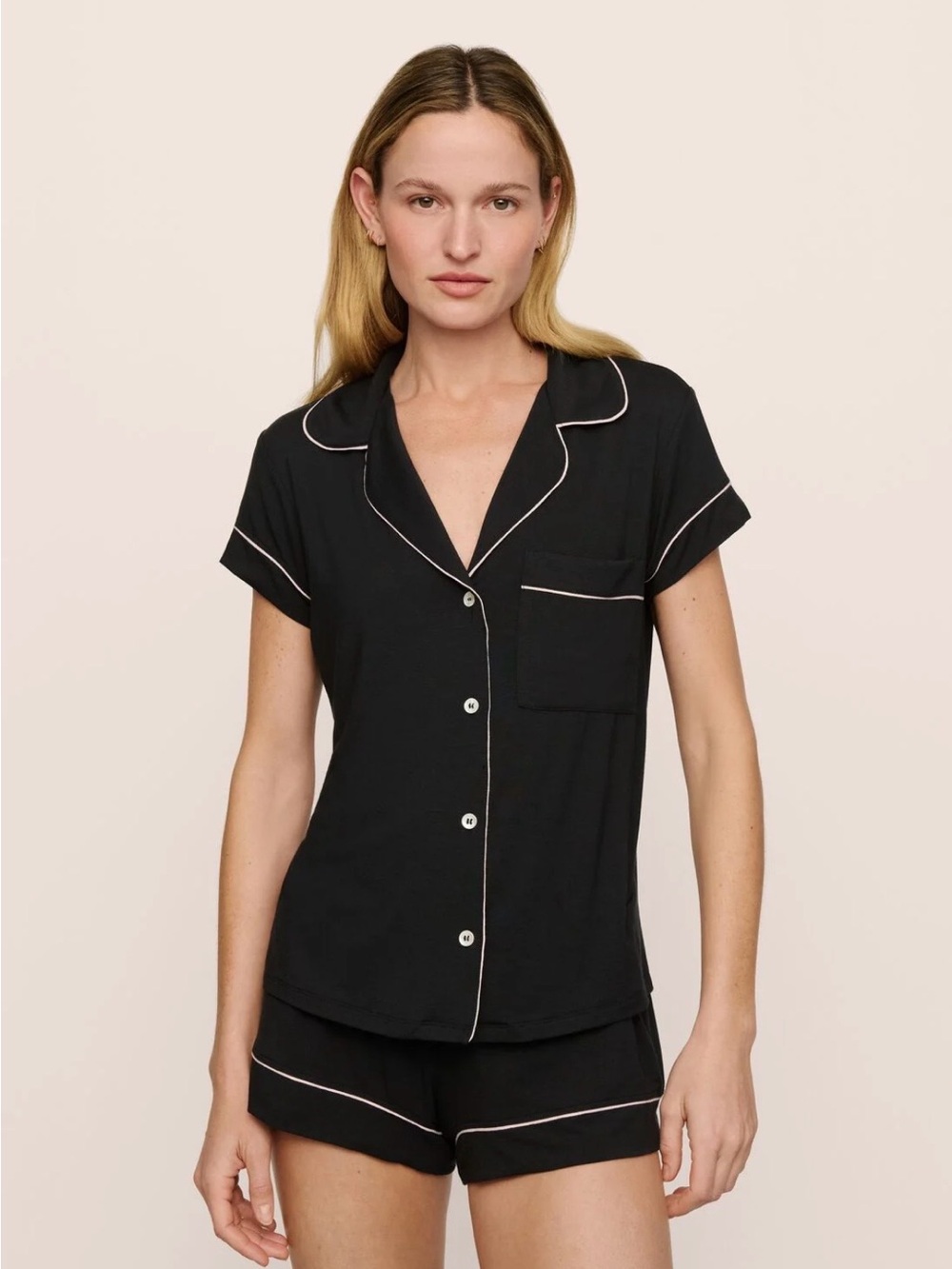 Eberjey Giselle Black Short Pajama Set with Light Piping